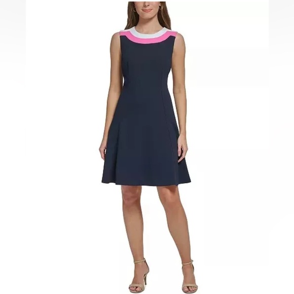 Tommy Hilfiger‎ Womens Colorblocked Fit & Flare Dress Round Neckline Size 10 NWT - Picture 1 of 7